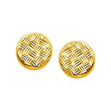 14k Yellow Gold Post Earrings with Textured Circles - 0