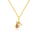 14k Yellow Gold Childrens Necklace with Enameled Unicorn Pendant-4