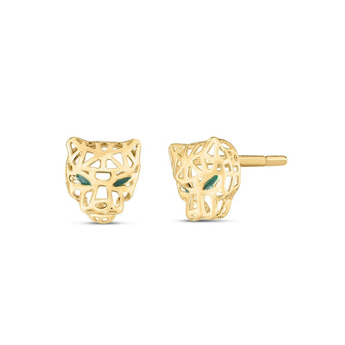 14k Yellow Gold Panther Head Stud Earrings - 0