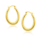 14k Yellow Gold Hoop Earrings with Textured Details-2