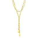 14k Yellow Gold Double Strand Chain with Puffed Heart Lariat Necklace-6