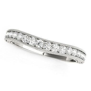 14k White Gold Bead Border Curved Diamond Wedding Ring (1/4 cttw) - 0
