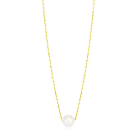 14k Yellow Gold Pearl Solitaire Necklace