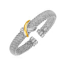 Popcorn Texture Cuff Bangle with X Motif in Sterling Silver and 18k Yellow Gold-2