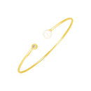 14k Yellow Gold Cuff Bangle with Pearl and Diamond-3
