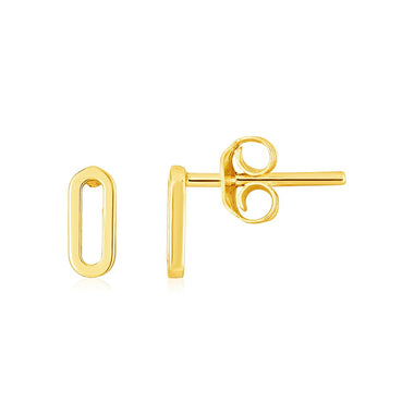 14k Yellow Gold Paperclip Link Stud Earrings - 0