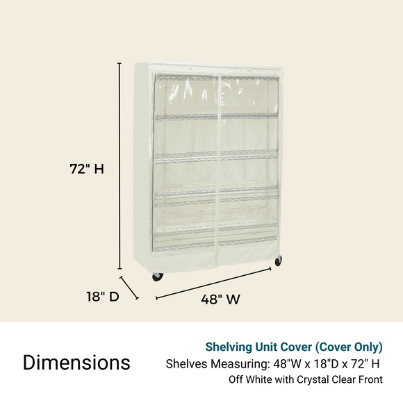 Storage Shelving Unit Cover, fits racks 48"W x 18"D x 72"H one side see through panel in Off White