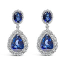 18K White Gold Blue Sapphire 2 3/4 Cttw Diamond Halo Drop Dangle Earring (G-H Color, SI1-SI2 Clarity)-4