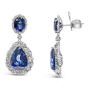 18K White Gold Blue Sapphire 2 3/4 Cttw Diamond Halo Drop Dangle Earring (G-H Color, SI1-SI2 Clarity)-5