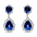 18K White Gold Blue Sapphire and Diamond 2.00 Cttw Diamond Halo Drop and Dangle Earring (G-H Color, SI1-SI2 Clarity)-4