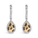 10K Yellow Gold Plated Sterling Silver 1/3 Cttw Multi Color Diamond Pear Shape Dangle Earrings-1