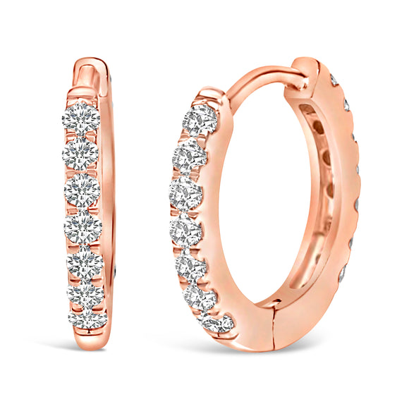 10K Rose Gold 1/4 Cttw Diamond Double Sided Huggie Hoop Earrings