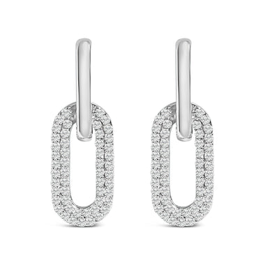 10K White Gold 1/2 Cttw Lab Grown Diamond Dangling Paperclip Drop Earrings