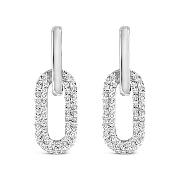 10K White Gold 1/2 Cttw Lab Grown Diamond Dangling Paperclip Drop Earrings