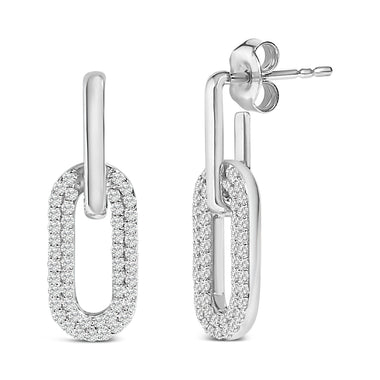 10K White Gold 1/2 Cttw Lab Grown Diamond Dangling Paperclip Drop Earrings - 0