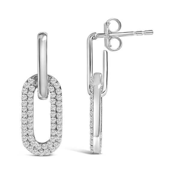 10K White Gold 1/2 Cttw Lab Grown Diamond Dangling Paperclip Drop Earrings