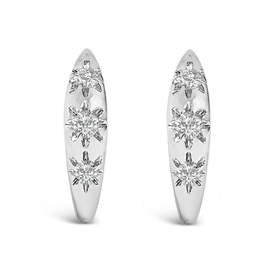 10K White Gold 1/5 Cttw Lab Grown Diamond Three Stone Huggie Hoop Earrings