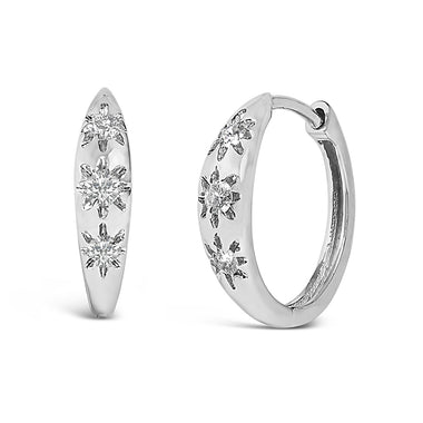 10K White Gold 1/5 Cttw Lab Grown Diamond Three Stone Huggie Hoop Earrings - 0
