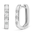 10K White Gold 1/10 Cttw Three Stone Lab Grown Diamond Oval Huggies Hoop Earrings-2