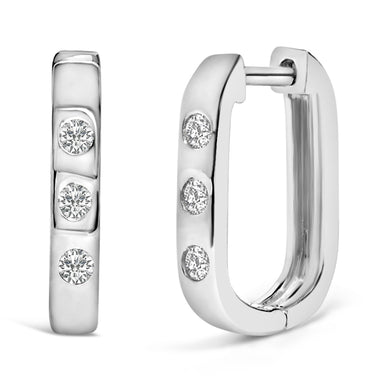 10K White Gold 1/10 Cttw Three Stone Lab Grown Diamond Oval Huggies Hoop Earrings - 0