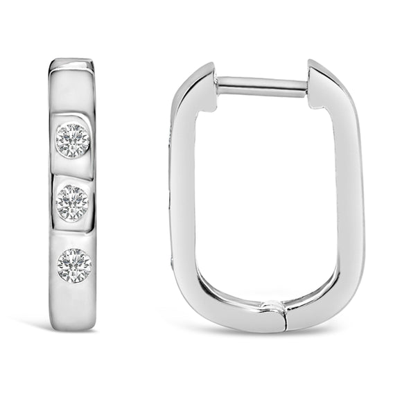 10K White Gold 1/10 Cttw Three Stone Lab Grown Diamond Oval Huggies Hoop Earrings
