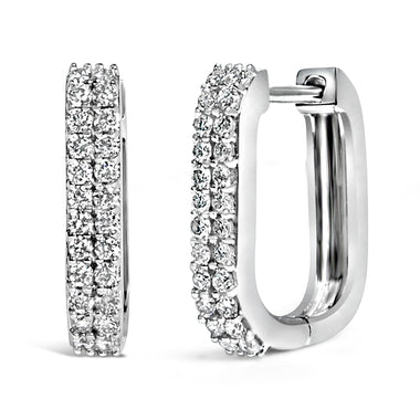 10K White Gold 1/4 Cttw Lab Grown Diamond Double Row Huggie Hoop Earrings - 0