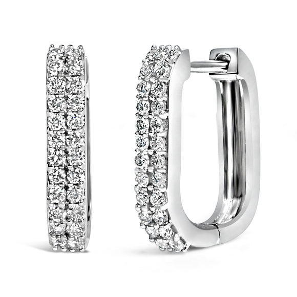 10K White Gold 1/4 Cttw Lab Grown Diamond Double Row Huggie Hoop Earrings