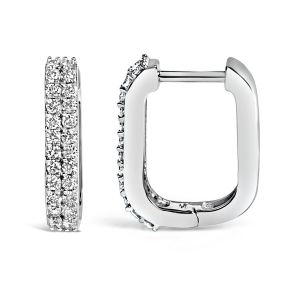 10K White Gold 1/4 Cttw Lab Grown Diamond Double Row Huggie Hoop Earrings