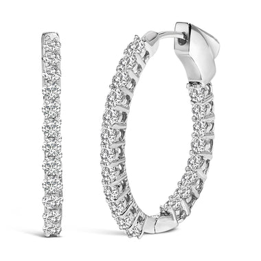 14K White Gold 1.0 Cttw Oval Lab Grown Diamond Hoop Earrings - 0
