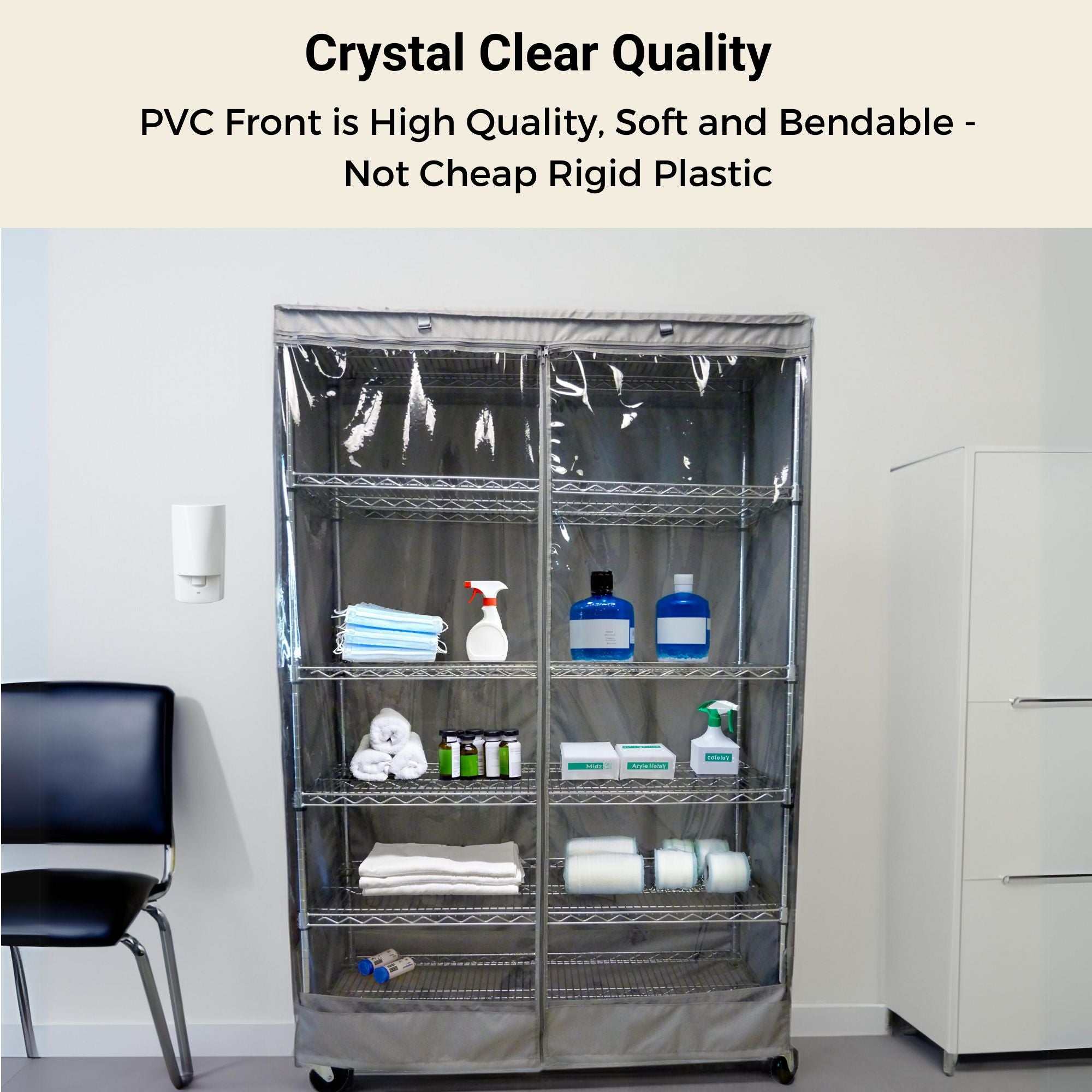 Storage Shelving Unit Cover, fits racks 48"W x 24"D x 72"H one side see through panel in Grey