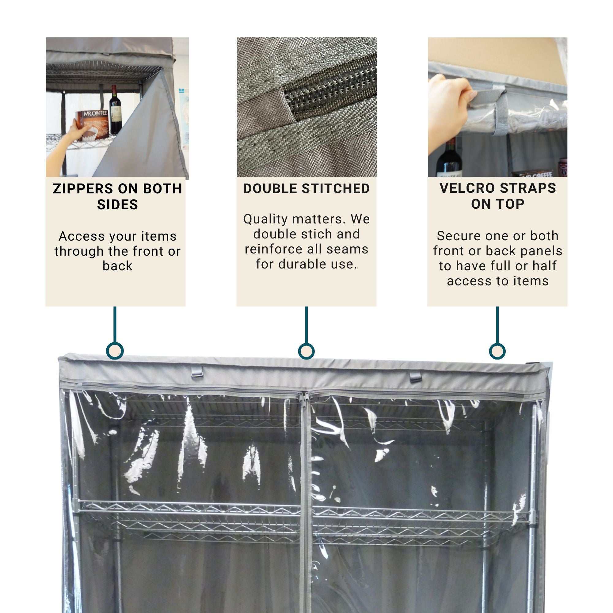 Storage Shelving Unit Cover, fits racks 60"W x 24"D x 72"H one side see through panel in Grey