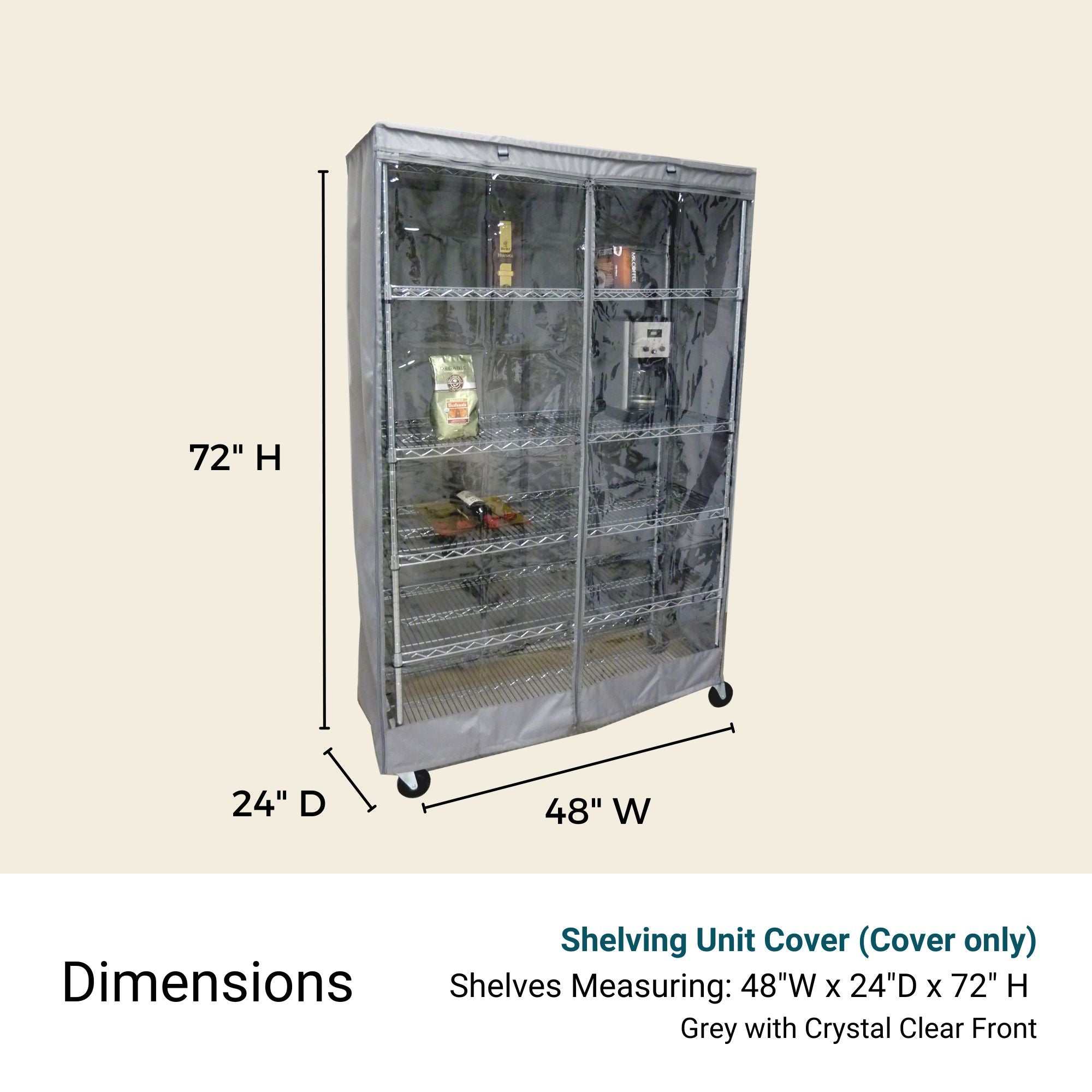 Storage Shelving Unit Cover, fits racks 48"W x 24"D x 72"H one side see through panel in Grey - 0