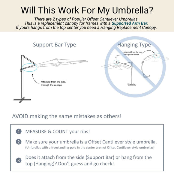 11 ft Cantilever Umbrella Replacement Canopy Supported Bar 8 Ribs Capri Blue Olefin Fabric