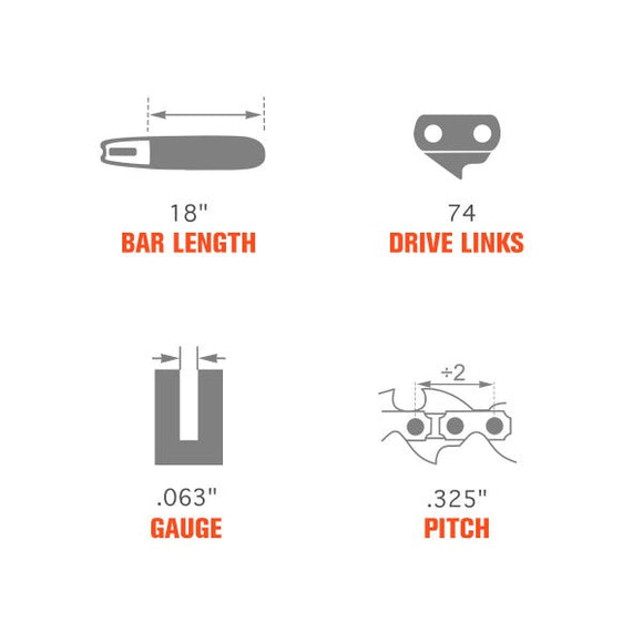 18 Inch Safety Chain .325 Pitch .063 Gauge 74 DL For Stihl MS290 MS260 MS271 MS291 029 026 Pro MS261 MS360 Chainsaw # 22LPX074G 26RM3 74