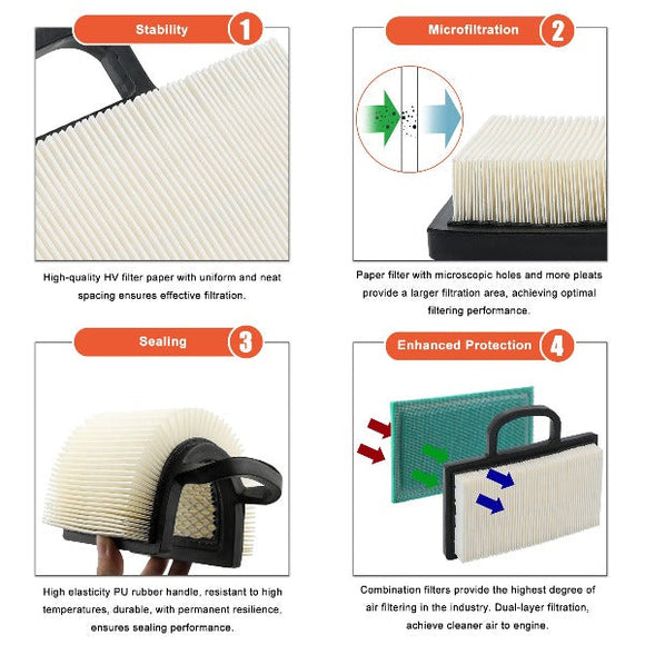 698754 273638 Air Filter Kit for BS 499486S 695667 492932 808492 808656 Intek Extended Life V-Twin 18-26 HP JD LA135 LA120 LA130 Lawn Mower Tractor