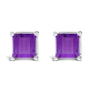 14K White Gold 5x5MM Princess Cut Purple Amethyst Solitaire Stud Earrings-1