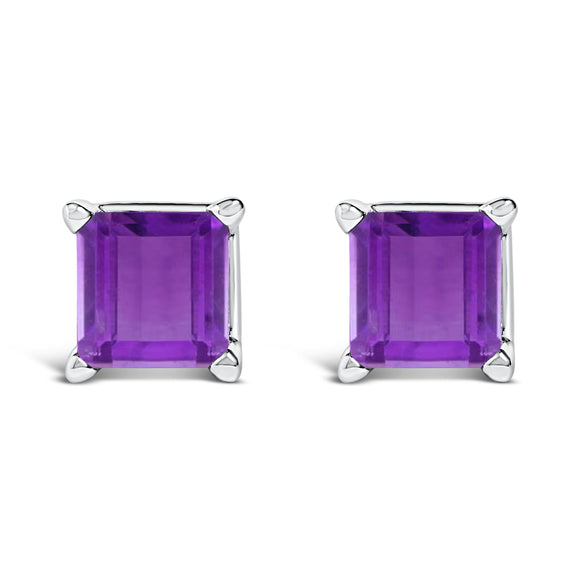 14K White Gold 5x5MM Princess Cut Purple Amethyst Solitaire Stud Earrings