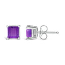 14K White Gold 5x5MM Princess Cut Purple Amethyst Solitaire Stud Earrings-3