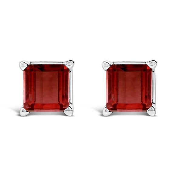14K White Gold 5x5MM Princess Cut Purple Amethyst Solitaire Stud Earrings