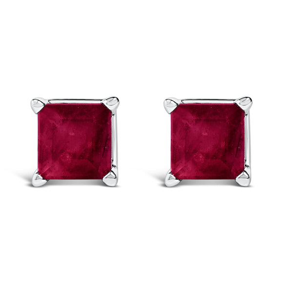 14K White Gold 5x5MM Princess Cut Purple Amethyst Solitaire Stud Earrings