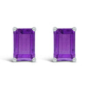 14K White Gold 6x4MM Emerald Shaped Amethyst Solitaire Stud Earrings-1