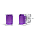 14K White Gold 6x4MM Emerald Shaped Amethyst Solitaire Stud Earrings-2