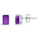 14K White Gold 6x4MM Emerald Shaped Amethyst Solitaire Stud Earrings-3