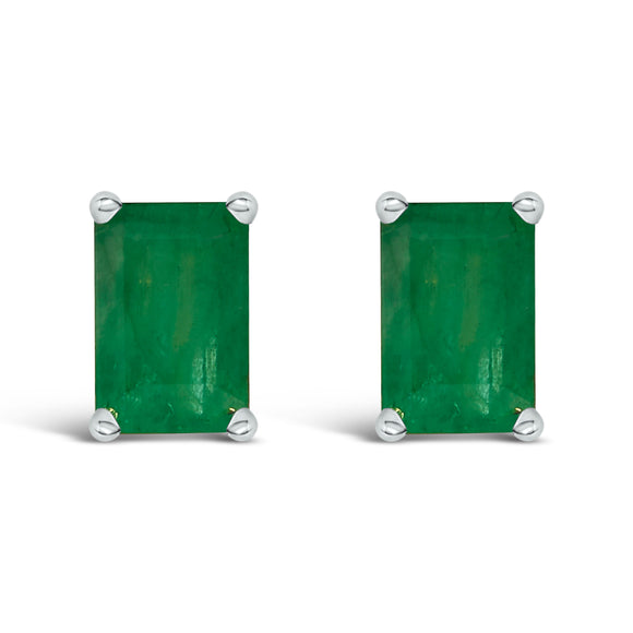 14K White Gold 6x4MM Emerald Shaped Amethyst Solitaire Stud Earrings