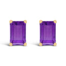 14K White Gold 6x4MM Emerald Shaped Amethyst Solitaire Stud Earrings-8