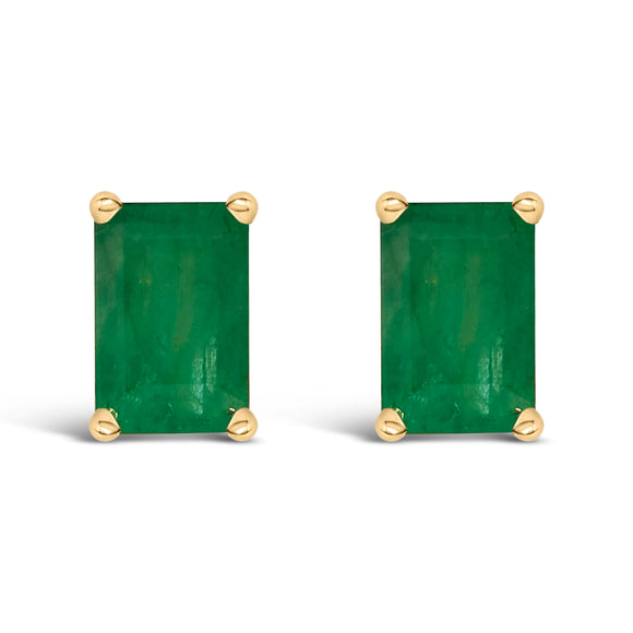 14K White Gold 6x4MM Emerald Shaped Amethyst Solitaire Stud Earrings