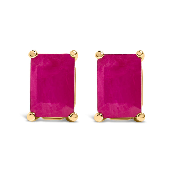 14K White Gold 6x4MM Emerald Shaped Amethyst Solitaire Stud Earrings