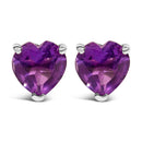 14K White Gold 5MM Heart Cut Purple Amethyst Solitaire Stud Earrings-1