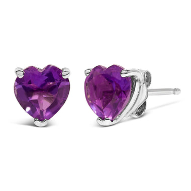 14K White Gold 5MM Heart Cut Purple Amethyst Solitaire Stud Earrings - 0