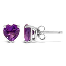14K White Gold 5MM Heart Cut Purple Amethyst Solitaire Stud Earrings-3